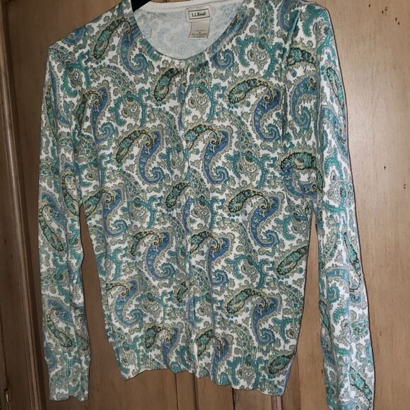 L.L Bean Paisley Button Down Cardigan - Picture 2 of 7